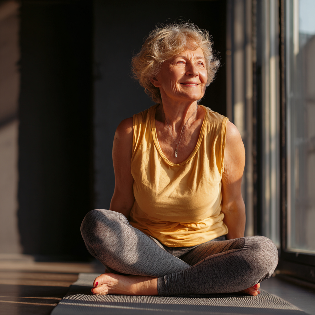Group of diverse Ukrainian adults of different ages practicing gentle yoga movements in nature setting